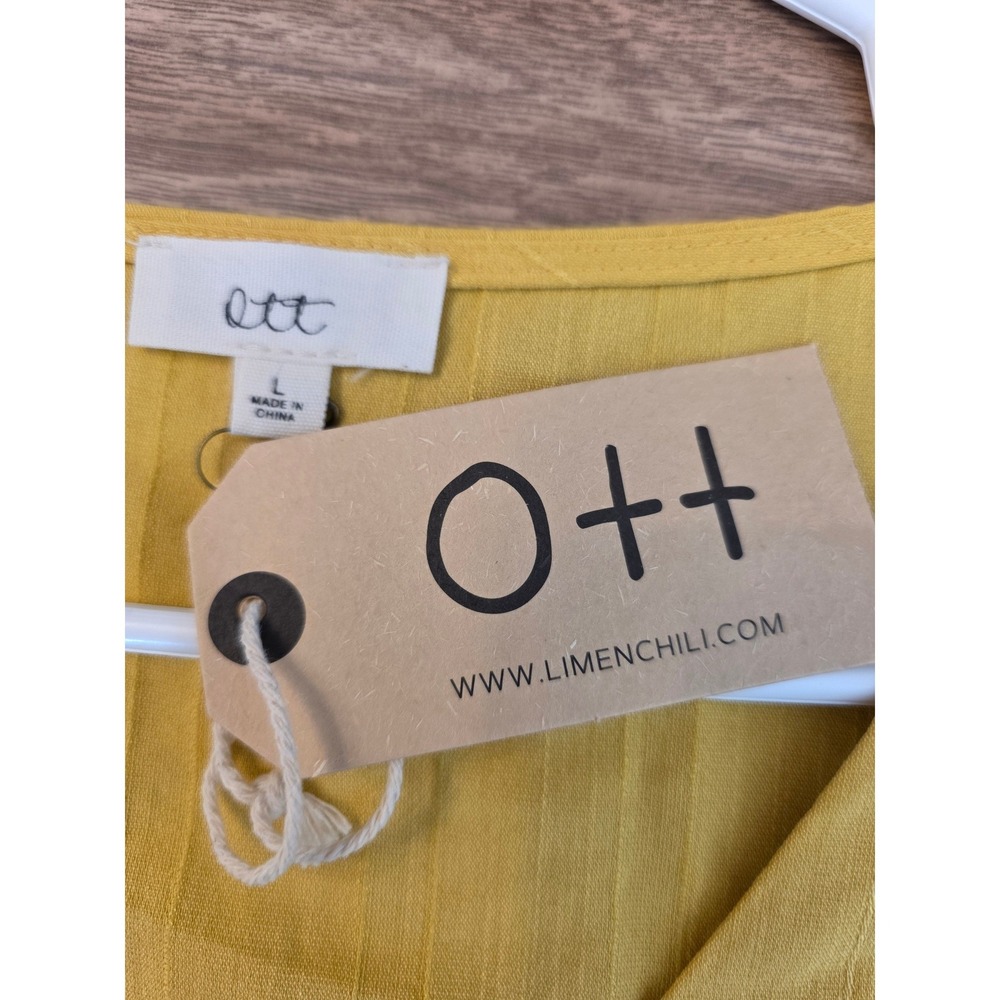 Ott Womens Mustard Yellow Button Front Puff Sleeve Blouse Large NEW - Picture 10 of 13